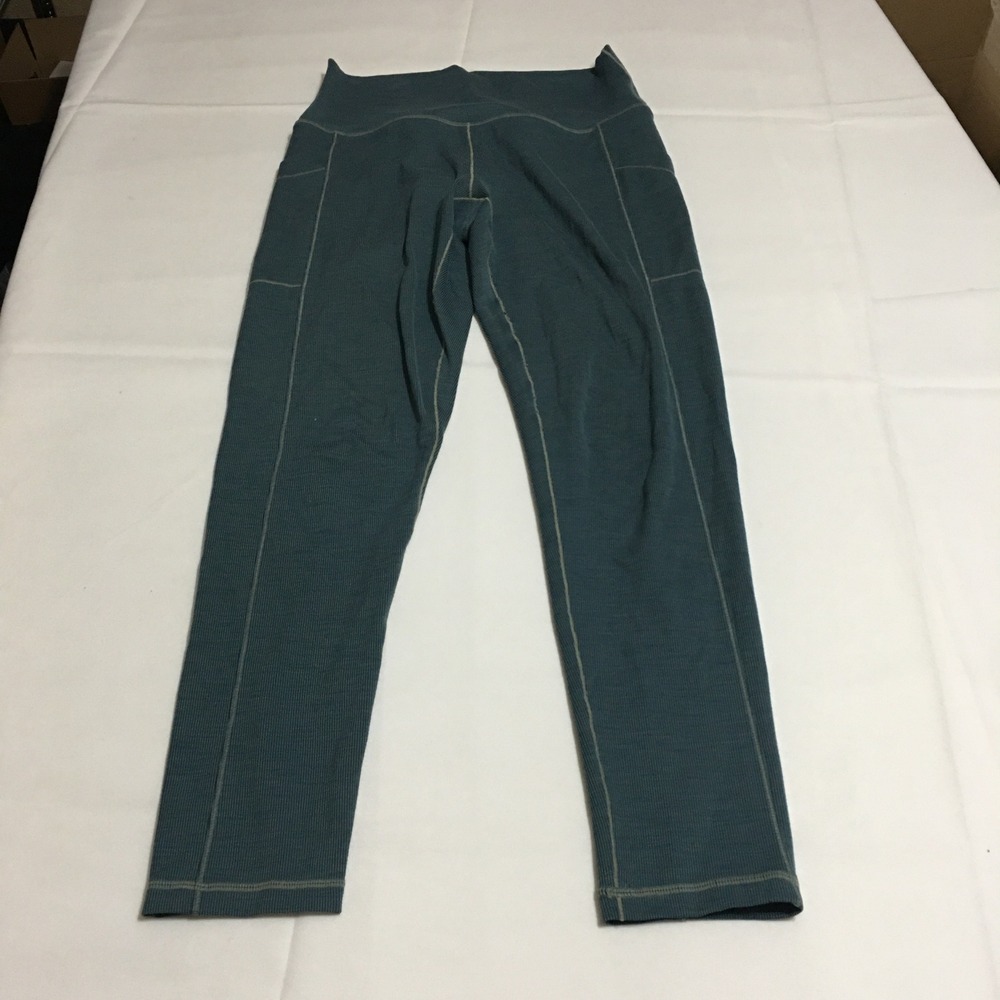 Prana Leggings Women Medium Blue Ribbed High Rise Side Pockets